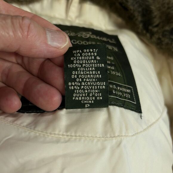 Eddie Bauer Ivory Faux Fur Collar Quilted Premium Goose Down Zip Up Vest Size S - Picture 10 of 15